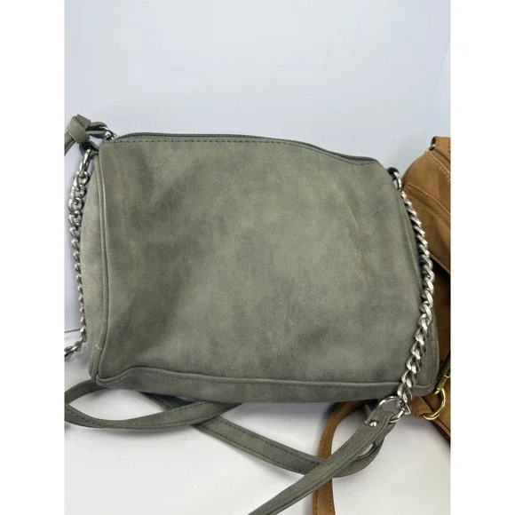 Lot of 2 Vegan Suede Crossbody Bags Grey and Tan Boho Tassel Zipper Purses - Picture 4 of 8